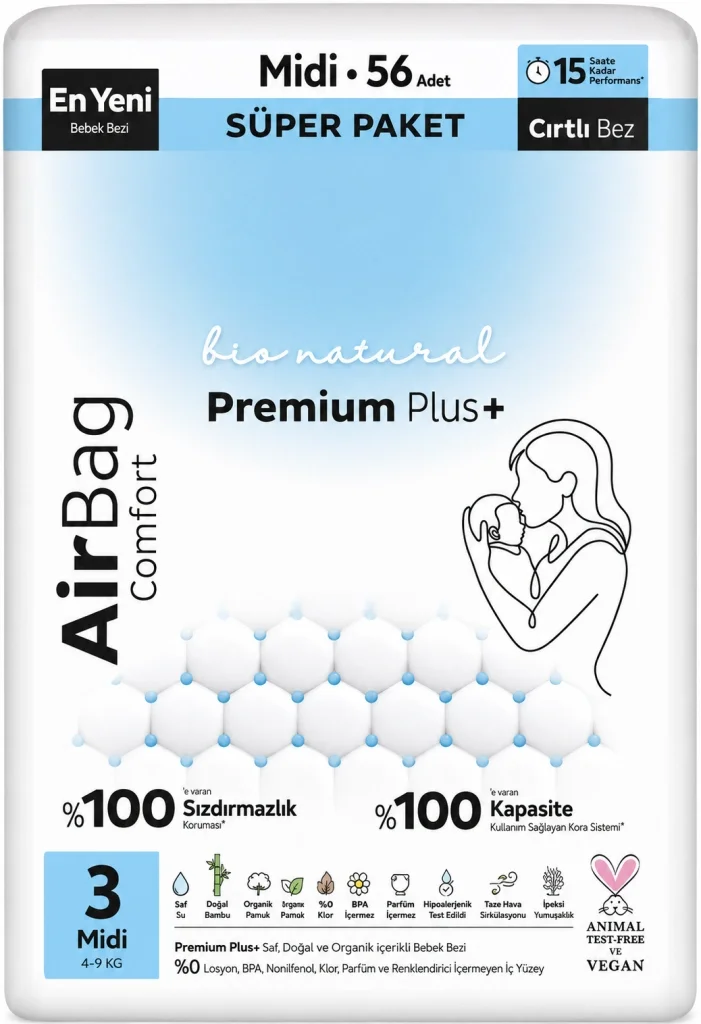 Premium Plus Airbag Comfort Bebek Bezi 3 Beden 56 Adet Fiyatı, Yorumları ve Özellikleri