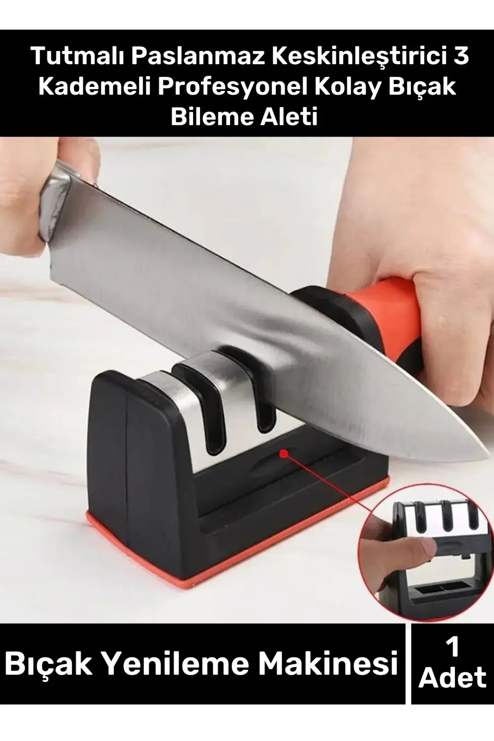 Premium Seri Tutmalı Paslanmaz Keskinleştirici 3 Kademeli Profesy