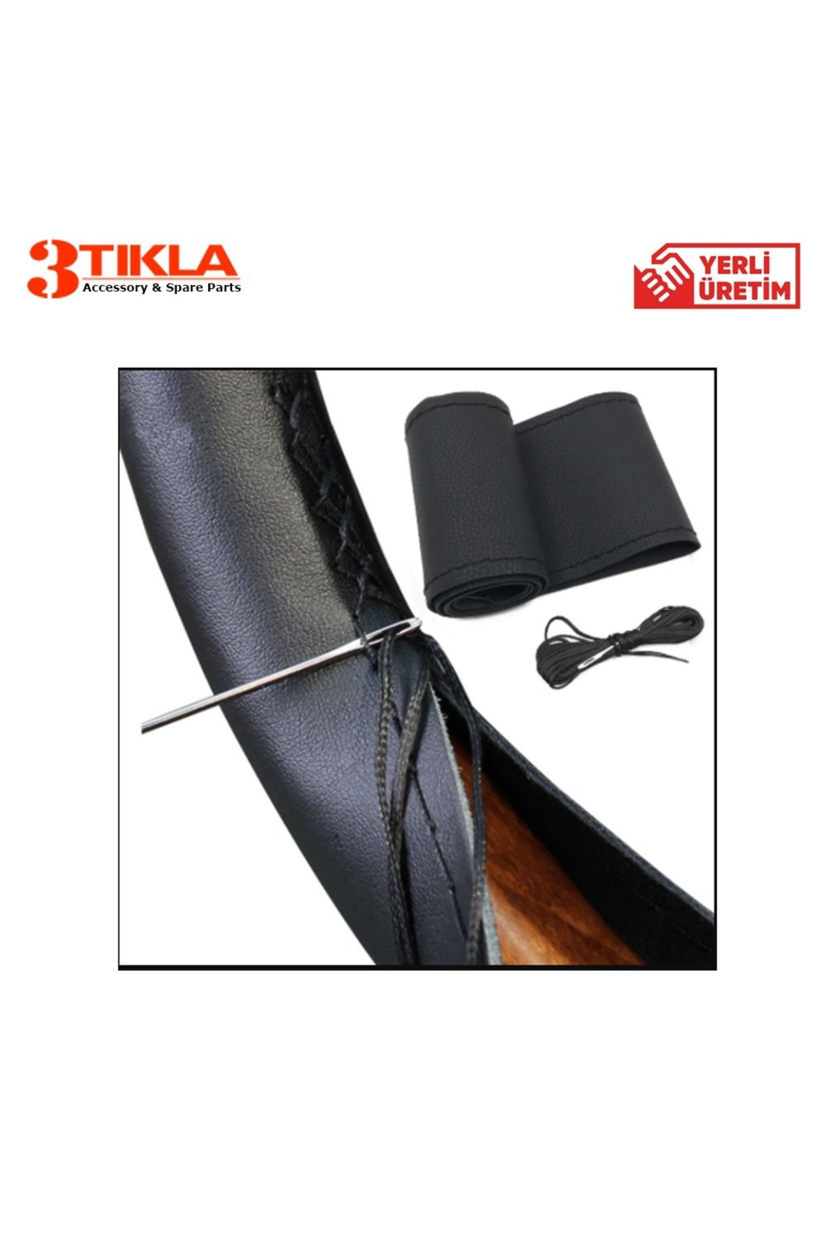 Premium Siyah Direksiyon Kılıfı Kırmızı Dikişli