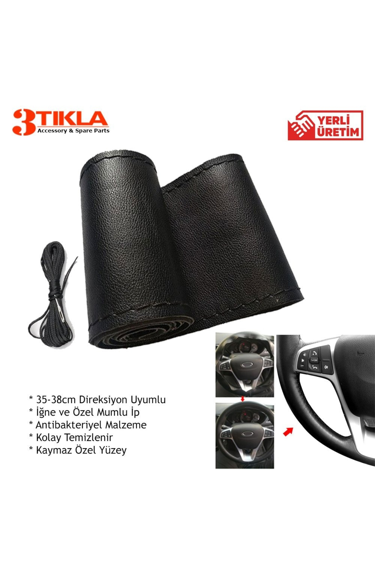 Premium Siyah Direksiyon Kılıfı Siyah Dikişli