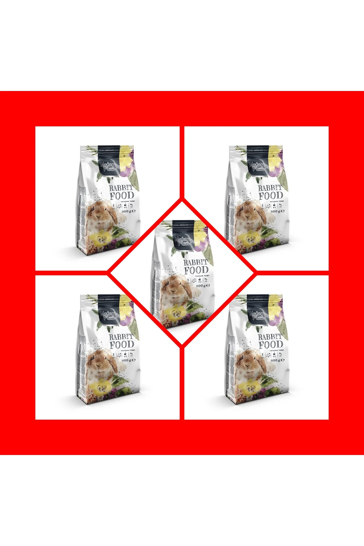 Premium Tavşan Yemi 800gr 5 Paket Yeni Paket