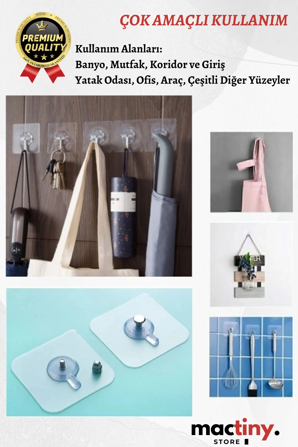Premium Ürün Suya Dayanıklı Sağlam Yapışkan Sert Plastik Kolay Montaj  Ultra Güçlü Vantuzlu Askı Şık