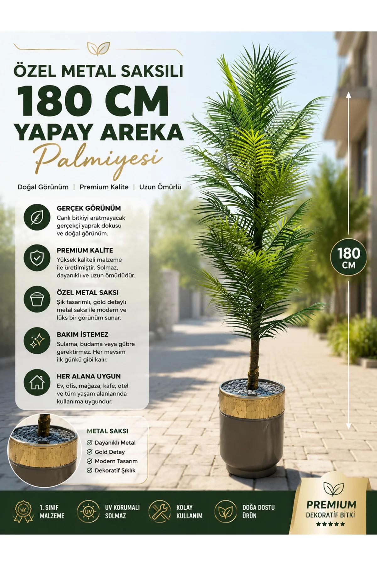 Premium Yapay Areka Palmiyesi 180 CM – Özel Metal Saksılı Dekorat Premium Yapay Areka Palmiyesi 180 CM – Özel Metal Saksılı Dekorat