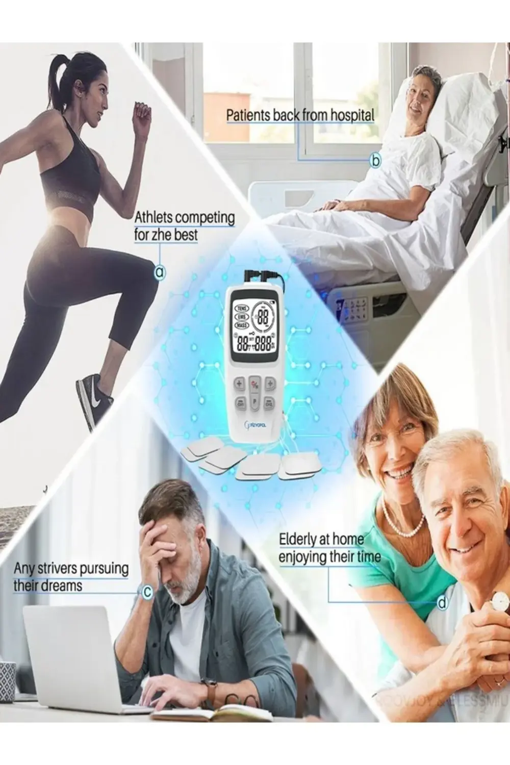 Premium,2 Kanallı Fizik Tedavi Tens Cihazı Dijital Portatif Tens,