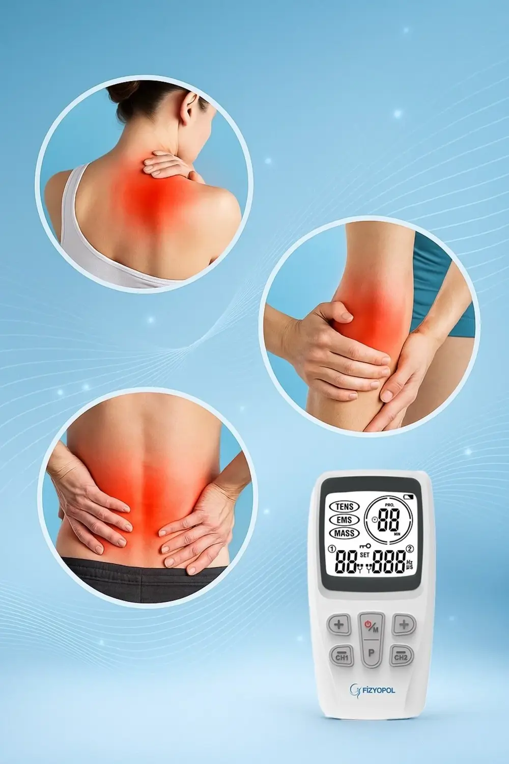 Premium,2 Kanallı Fizik Tedavi Tens Cihazı Dijital Portatif Tens,