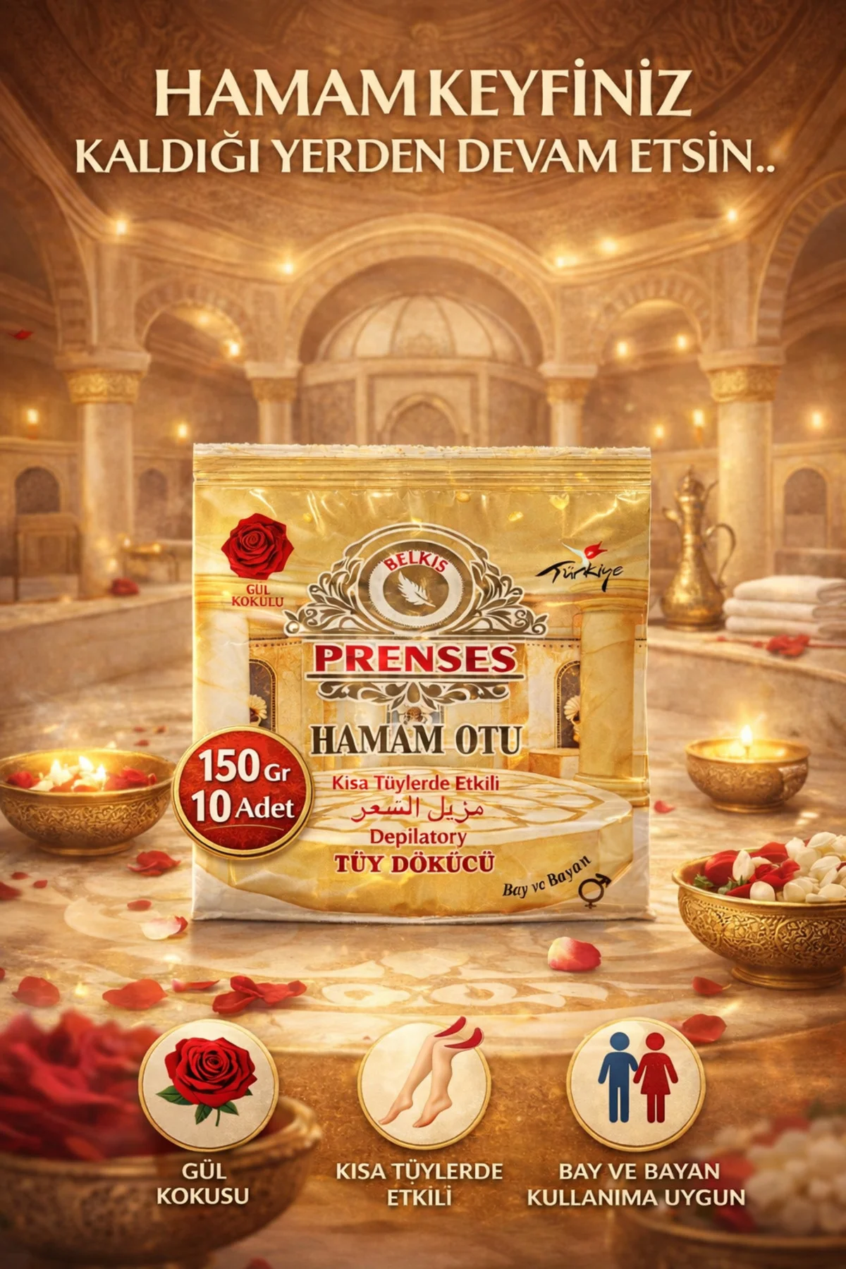 Prenses Gül Kokulu Tüy Dökücü Toz - Hamam Otu 150gr X 10 Paket Kö