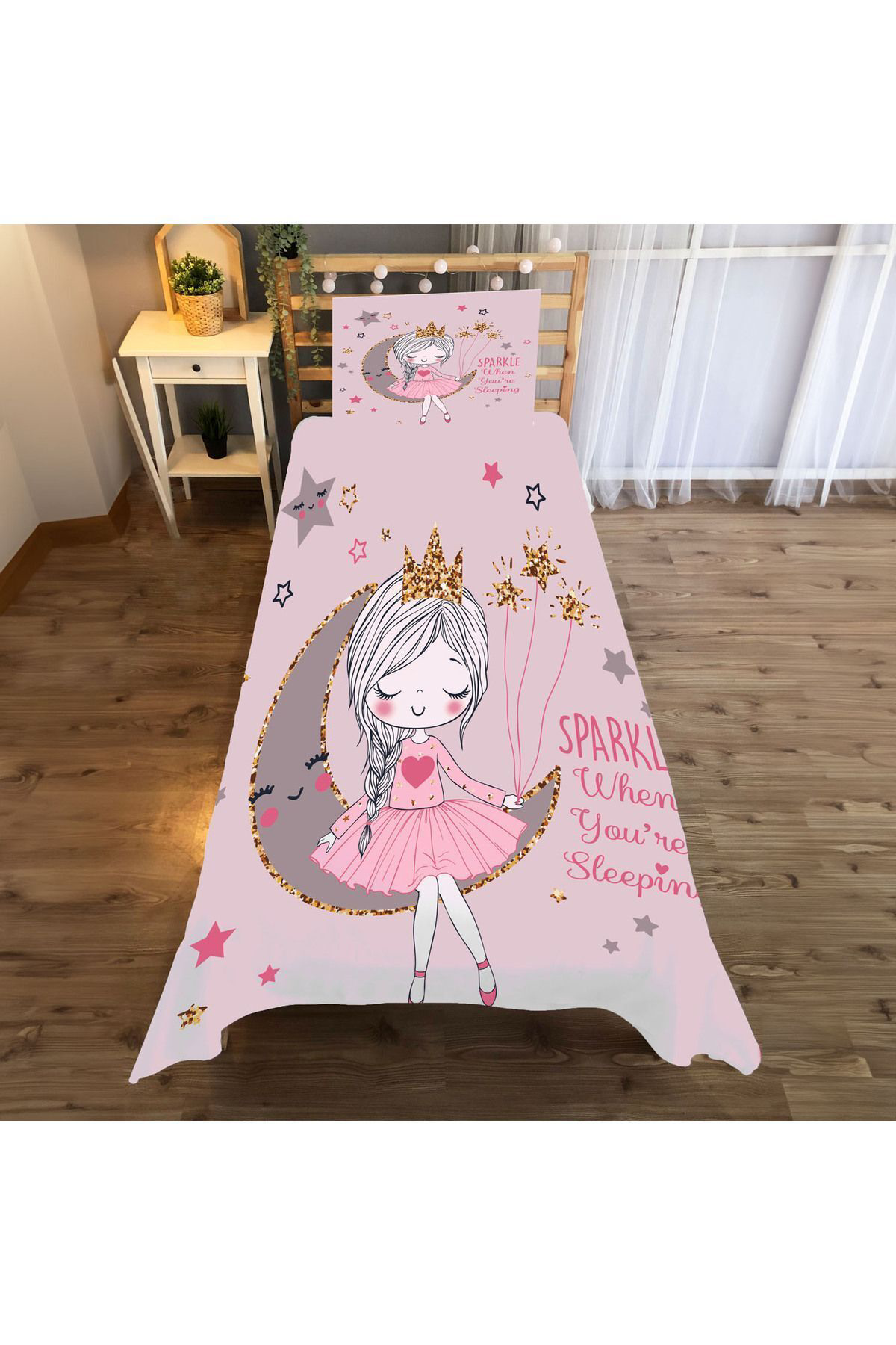 Evan Home Prenses Kız Desenli Yatak Örtüsü Ve Yastık Kılıfı 2Li Takımı