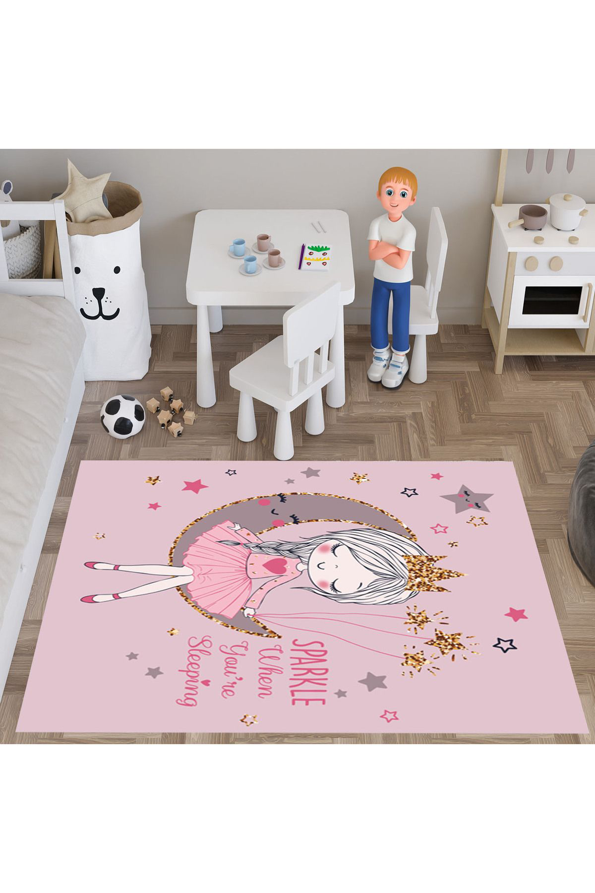 Evan Home Prenses Kız Desenli  Dijital Baskı Yıkanabilir Kaymaz Taban Çocuk Odası Halısı