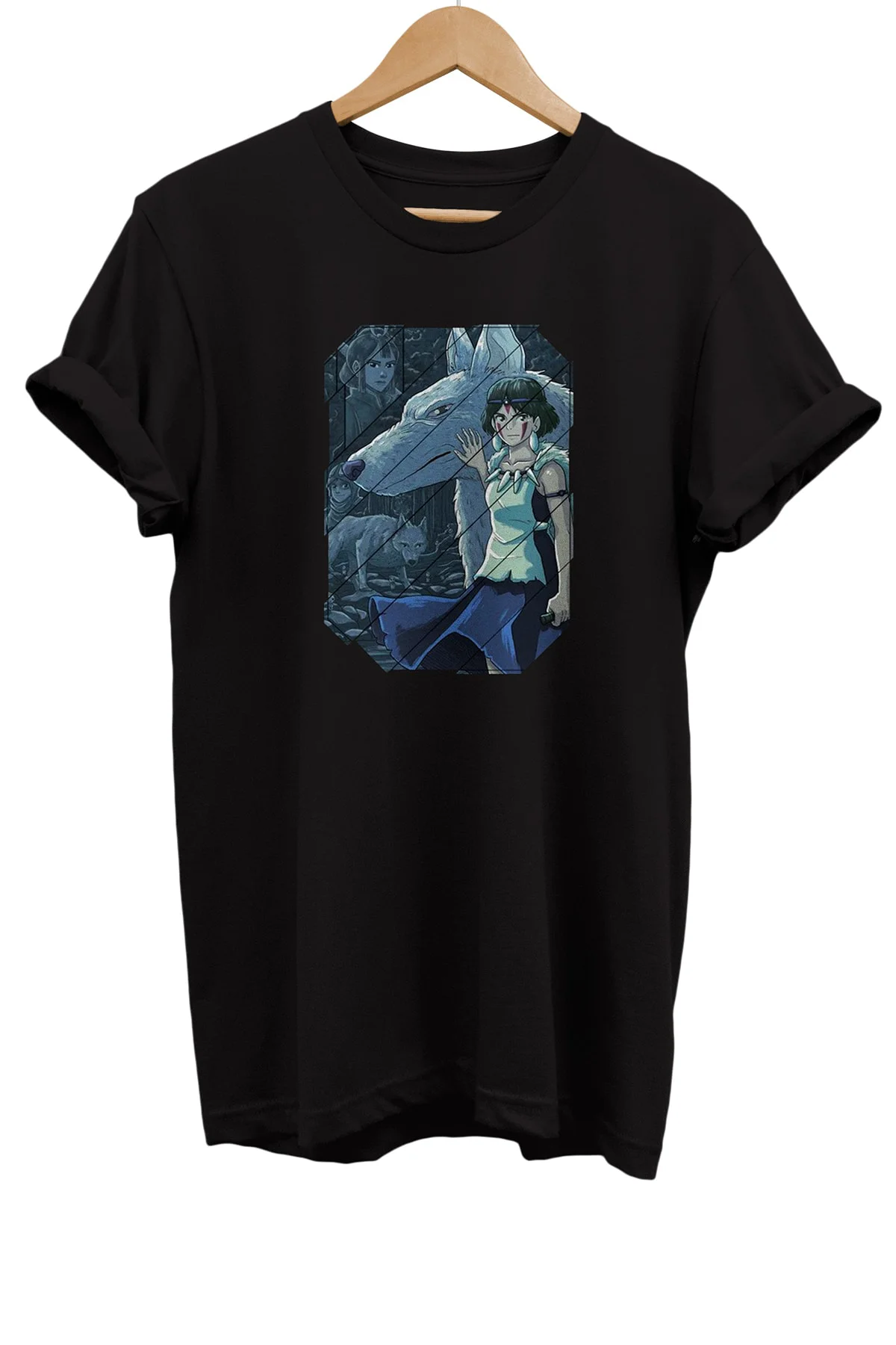 Prenses Mononoke Baskılı %100 Pamuk Basic T-shirt Normal Beden Ti