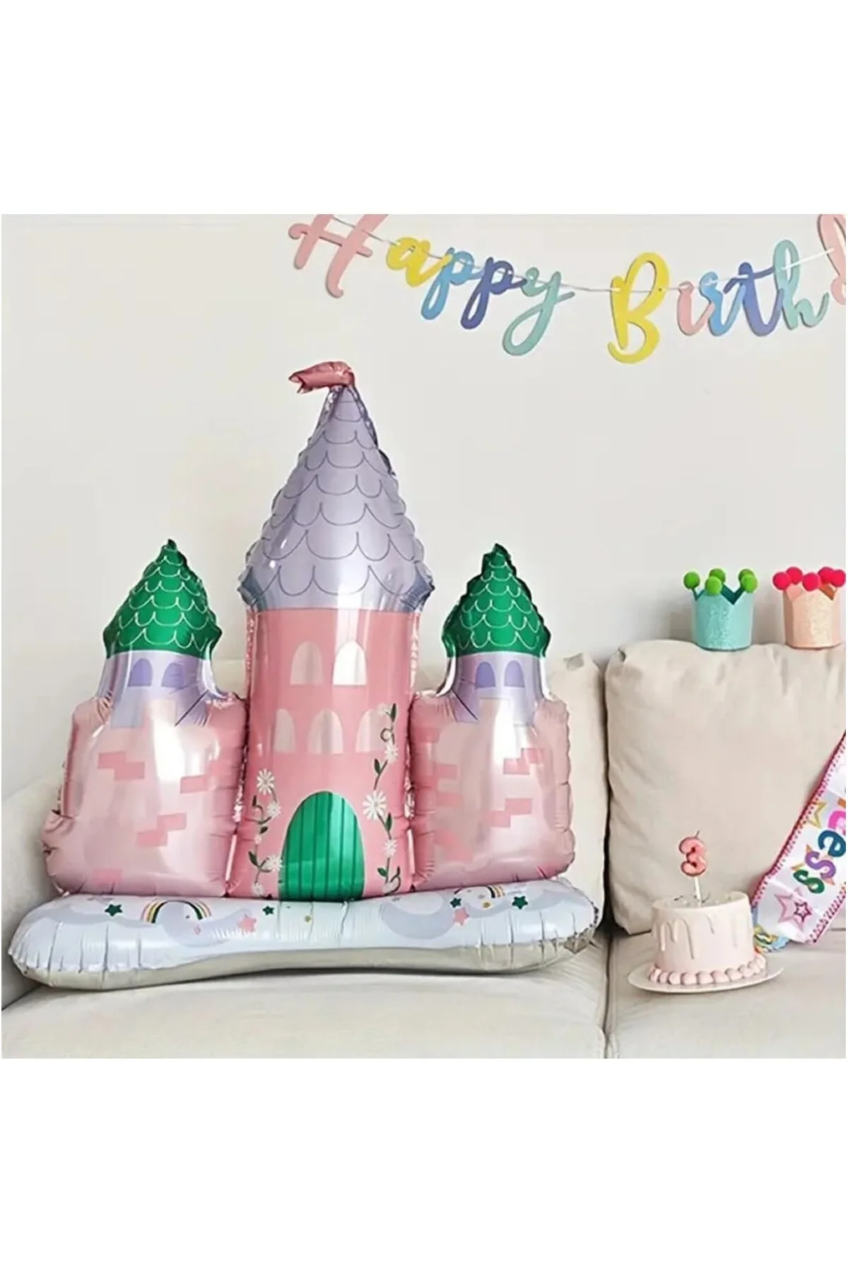 Prenses Şato Balon Seti Pembe Mor Doğum Günü Dekorasyonu