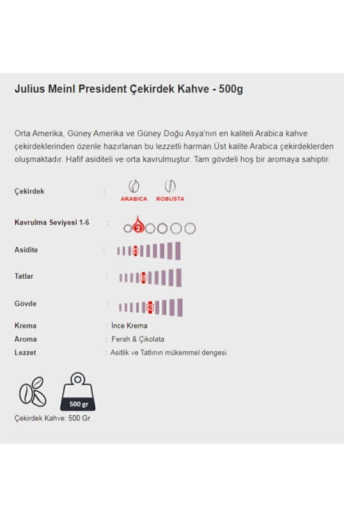 President 500 gr Çekirdek Kahve - Görsel 2