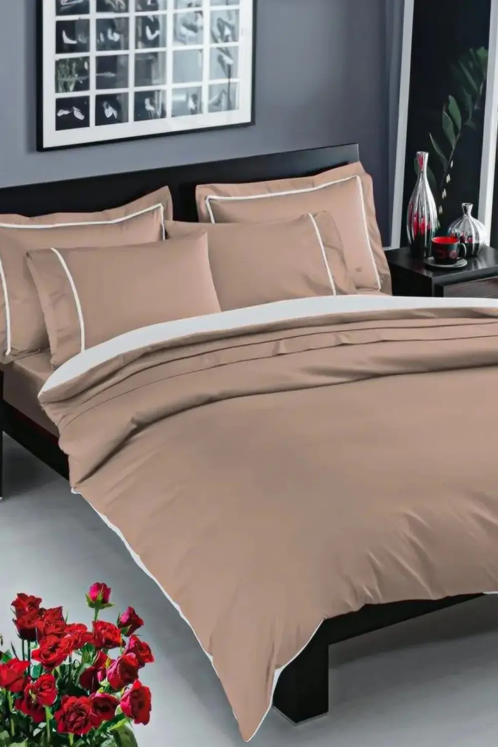 Prestige Delux Saten Çift Kişilik Nevresim Takımı - Cappucino