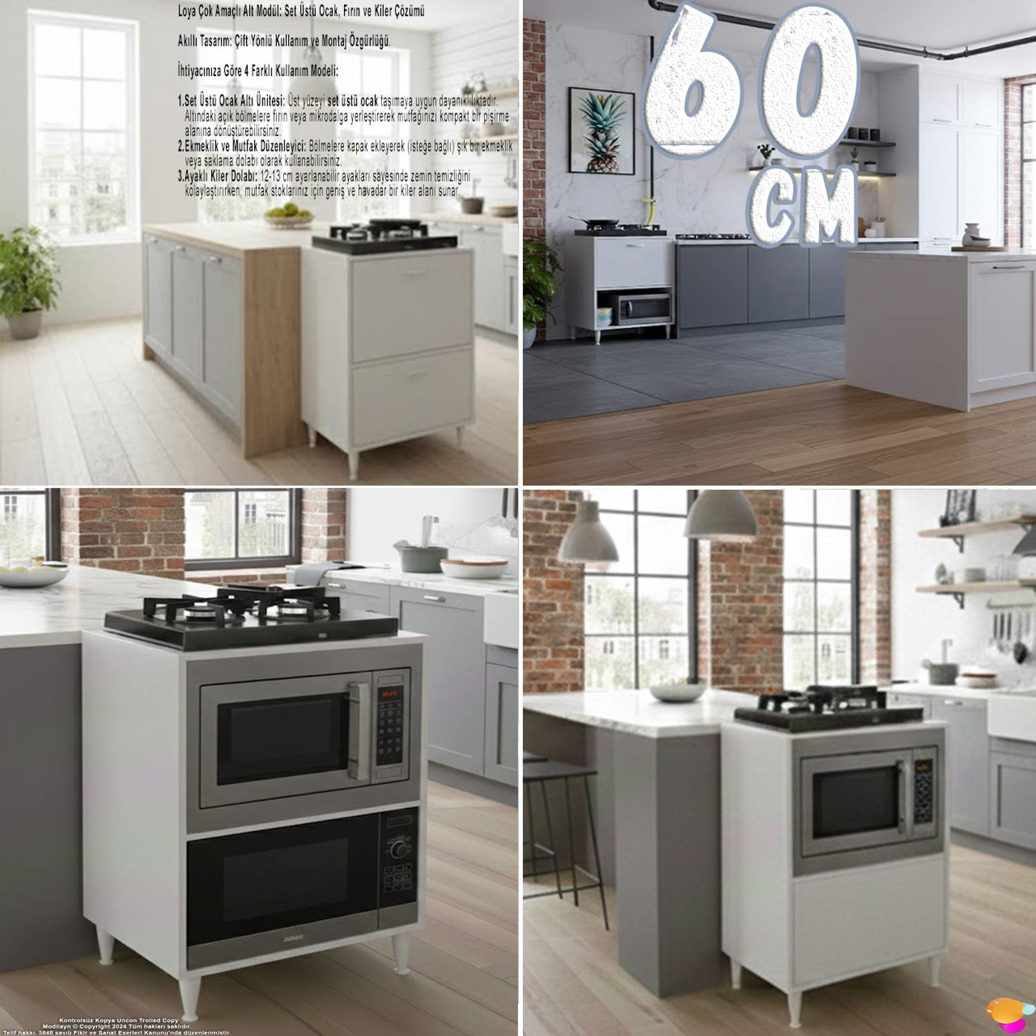 Prex 60 cm Kapaklı Set Üstü Ocak Dolabı Fırınlık Kiler Mutfak Mod Prex 60 cm Kapaklı Set Üstü Ocak Dolabı Fırınlık Kiler Mutfak Mod - Görsel 5