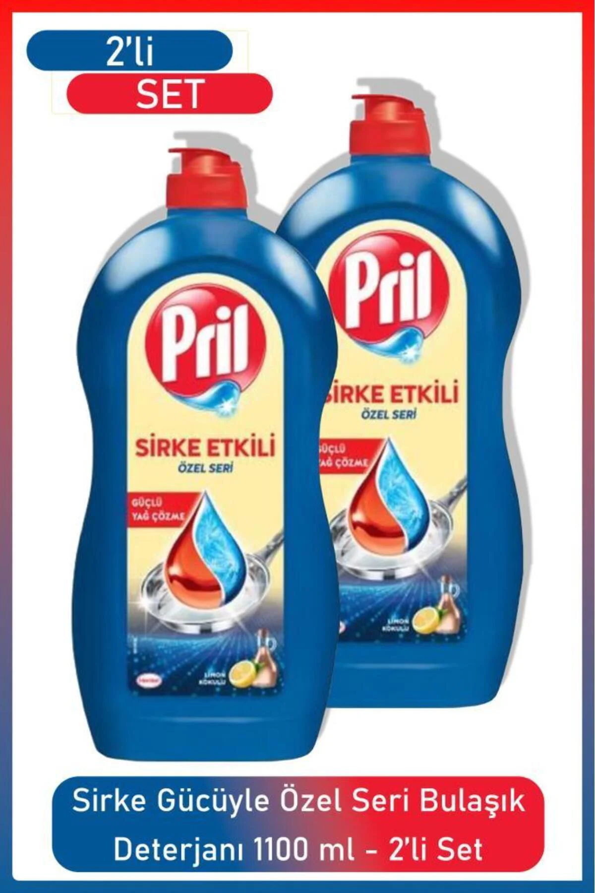 PRİLSirke Gücüyle 1100 ml Bulaşık Deterjanı 2’li Özel Seri Parlak