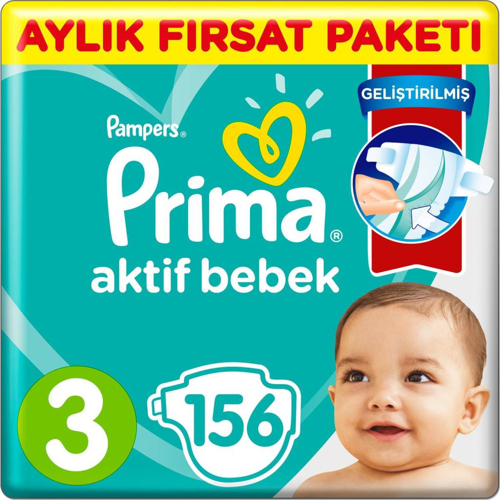 Prima Bebek Bezi Aktif Bebek 3 Beden Aylık Fırsat Paketi 156 Adet Prima Bebek Bezi Aktif Bebek 3 Beden Aylık Fırsat Paketi 156 Adet