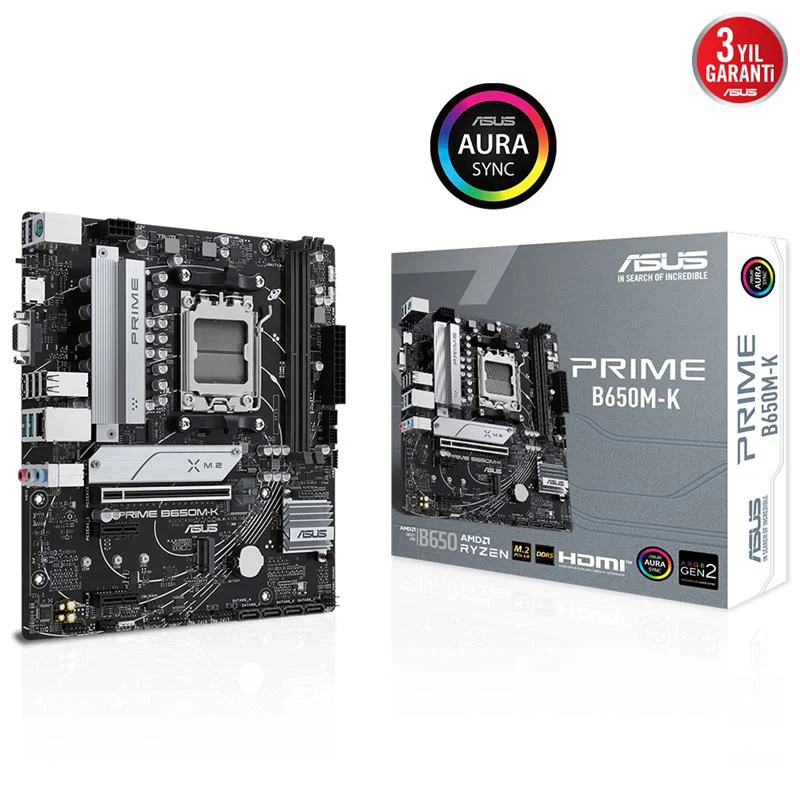PRIME B650M-K AM5 Anakart - DDR5 6400MHz, AMD B650, Micro ATX, AM5 9000/8000/7000 Serileri ile Uyumlu Fiyatı, Yorumları ve Özellikleri