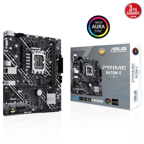 Asus Prime H610m-E Csm, 2Xddr5, 2X M.2, D-Sub, Hdmi, Dp, 12-13.Nesil,