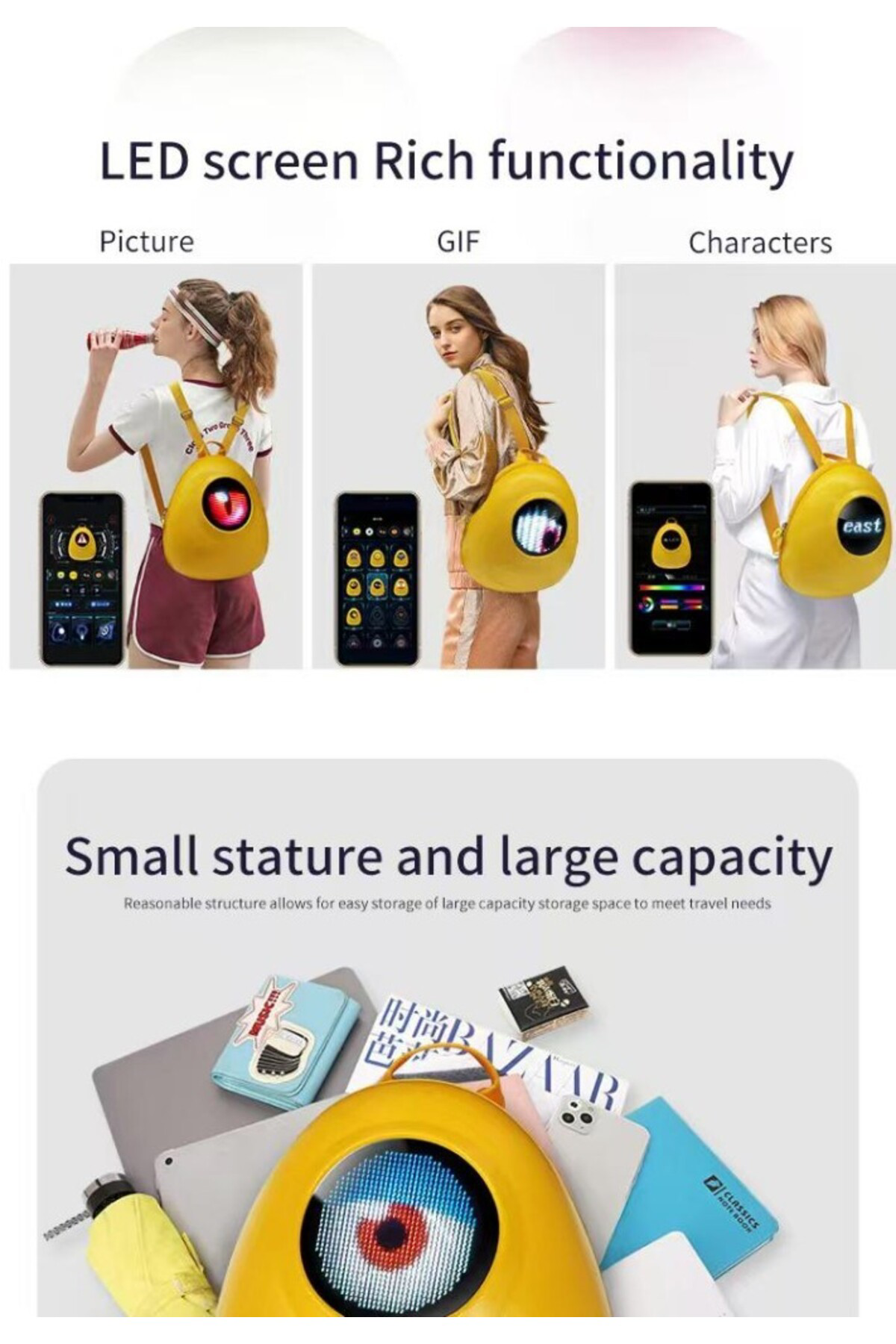 Prime Prıme Tek Göz Led Sırt Çantası, Ledli Çanta, Okul Çantası, Ekranl