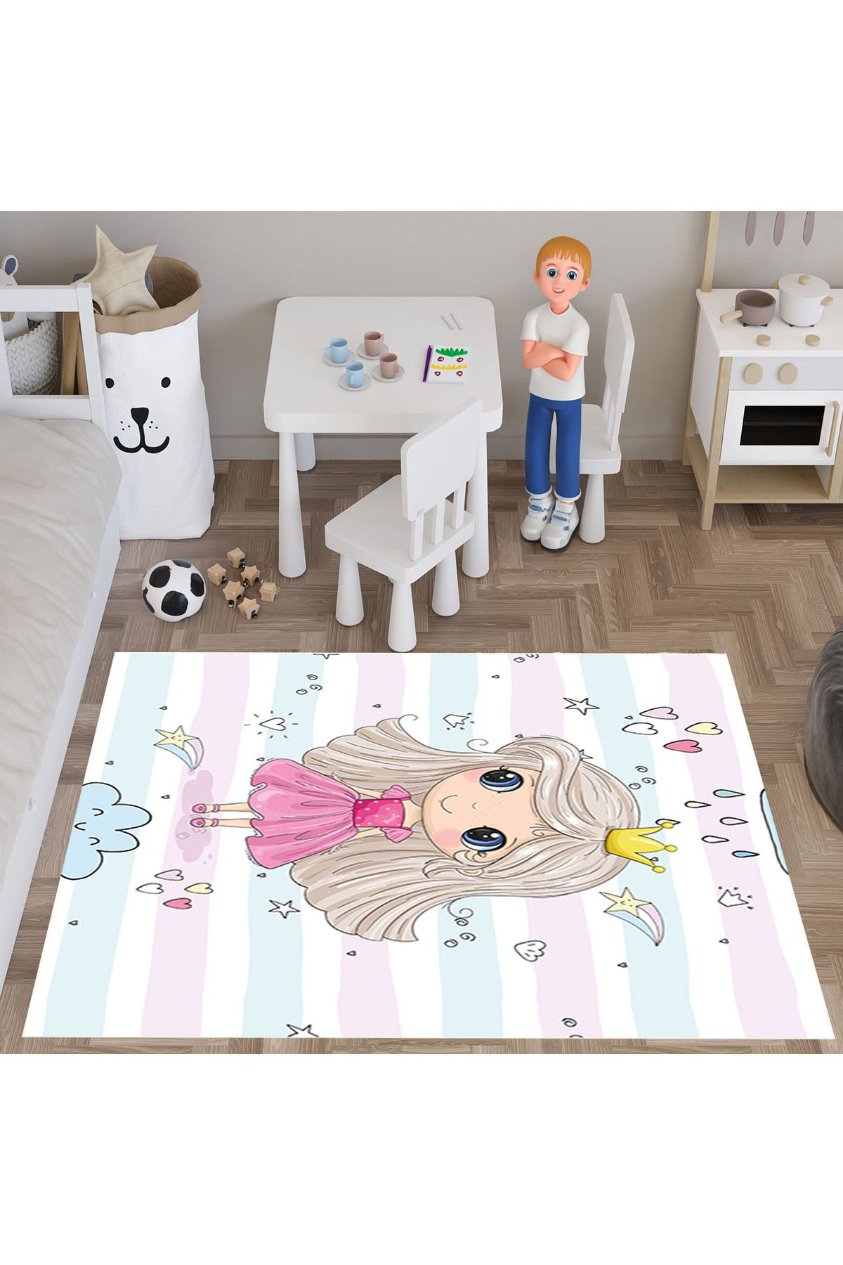 Evan Home Princess  Desenli  Dijital Baski Yikanabilir Kaymaz Taban Çocuk Odasi Halisi