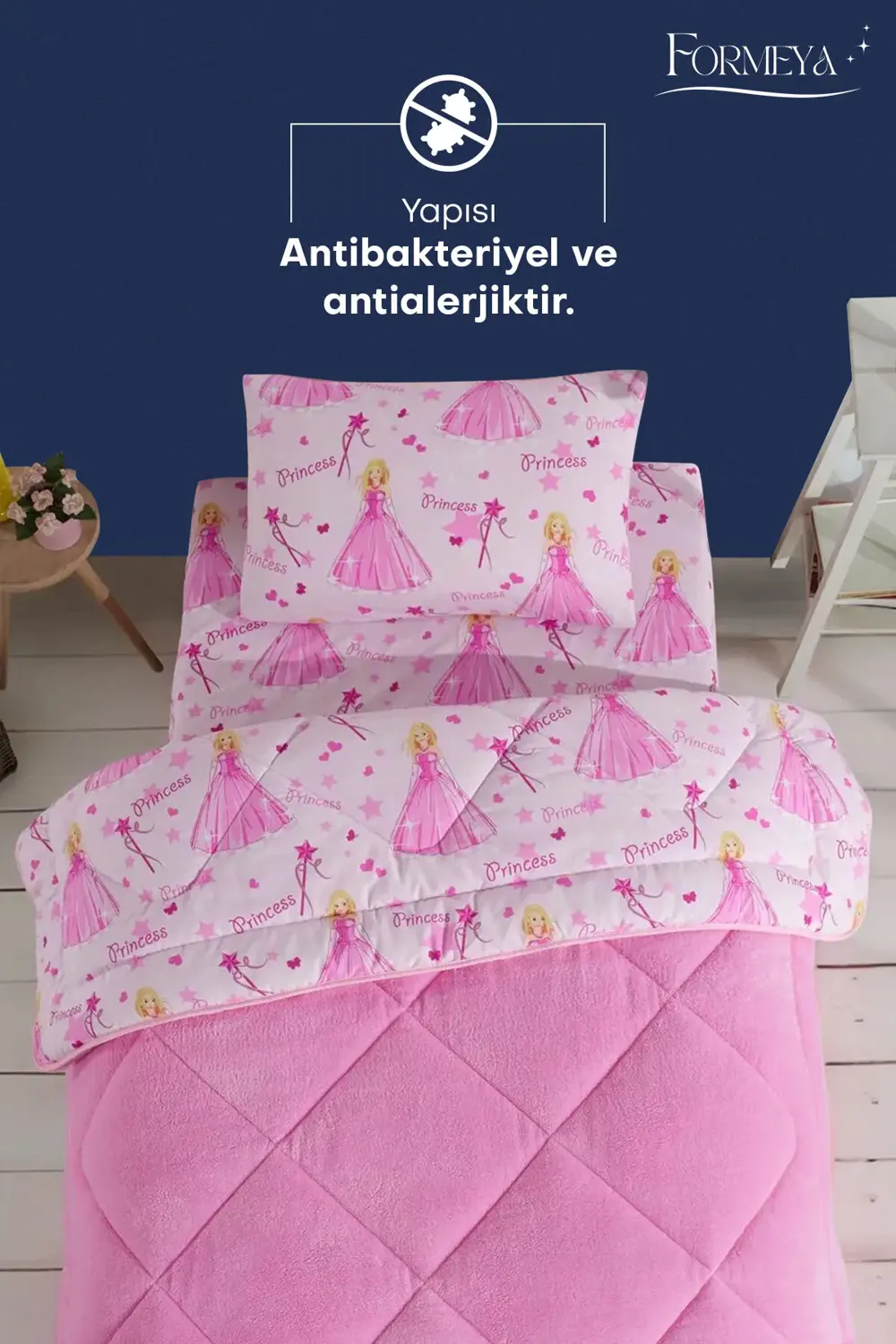 Princess Desenli Tek Kişilik Çift Taraflı Wellsoft Yorgan ve Yast