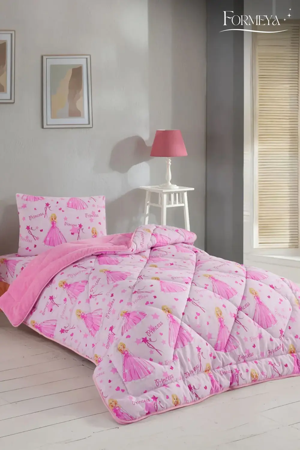 Princess Desenli Tek Kişilik Çift Taraflı Wellsoft Yorgan ve Yast