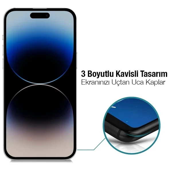 Privacy Cam iPhone 14 Pro 6.1" 3D Full Gizlilik Anti-Spy Koruyucu - Göz Kamaştırmayan Temperli Cam