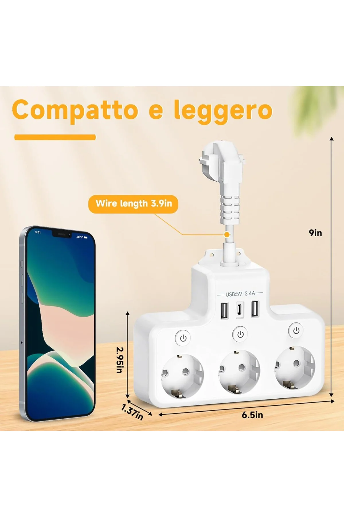 Priz Çoklu Priz 3 USB Anahtarlı Çoklu Priz Yer Tasarruflu Çoklu P