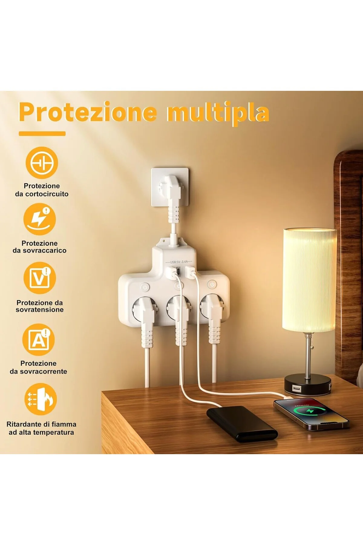 Priz Çoklu Priz 3 USB Anahtarlı Çoklu Priz Yer Tasarruflu Çoklu P