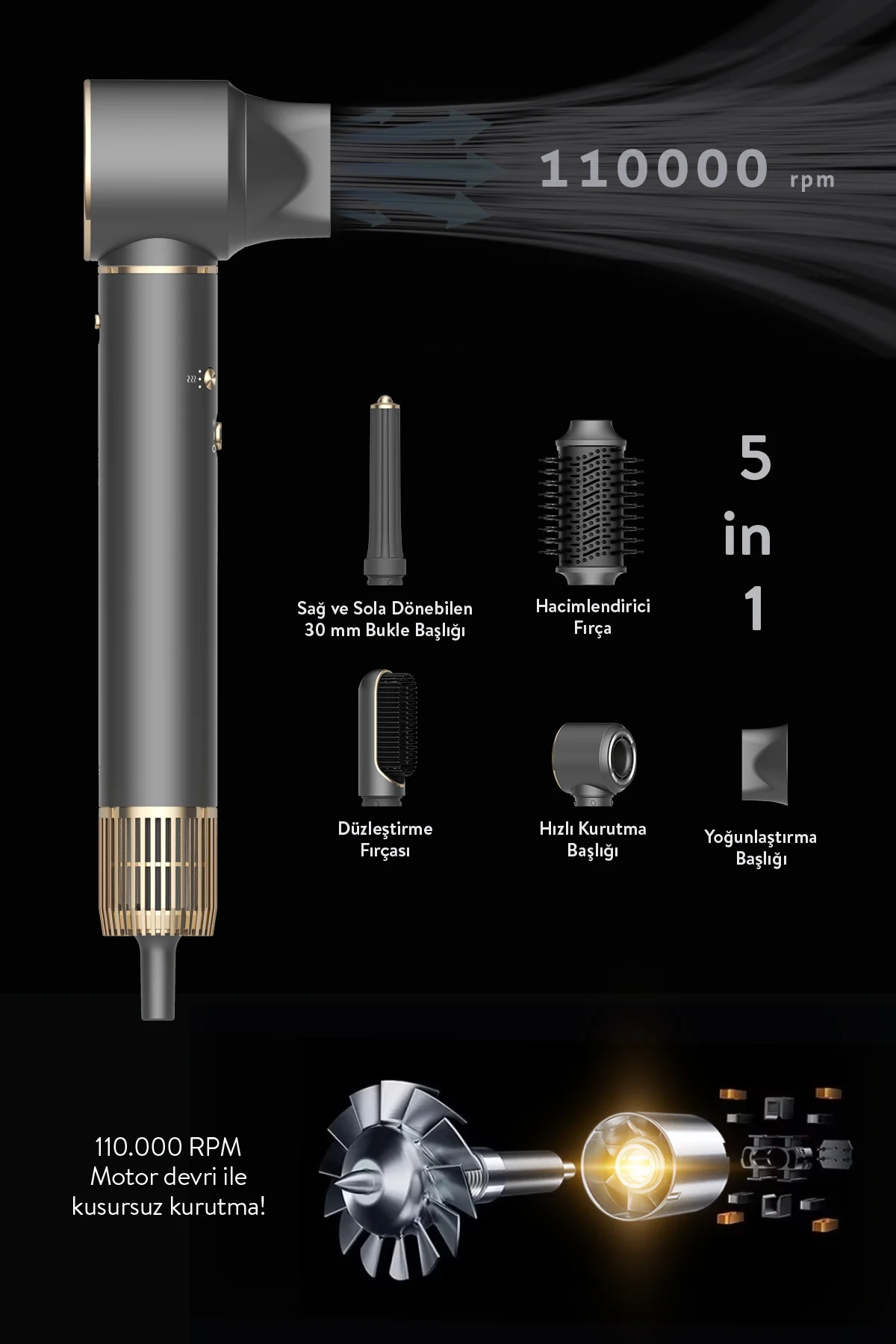 Pro Compact Uzun Multi-Styler Hava Üfleme 5in1 Bldc  Saç Şekillen