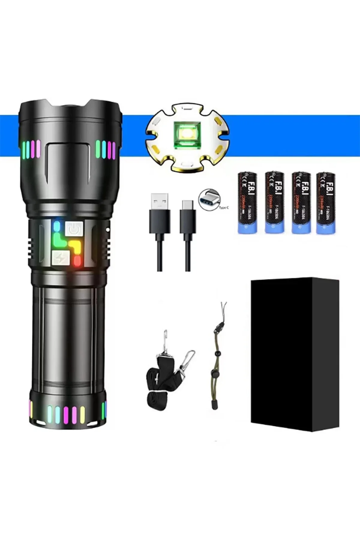 Pro F-3002 Alüminyum Tg Led Gece Şeritli Type-c Şarjlı El Feneri