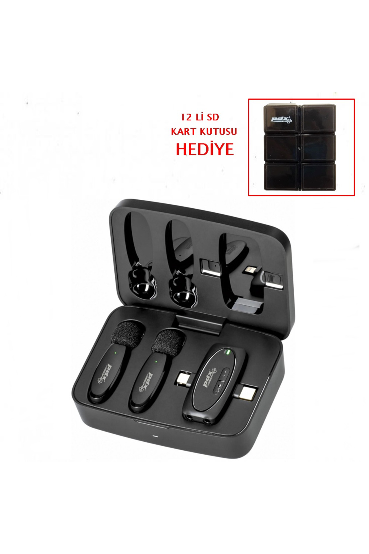 Pdx Pro V10 İkili Kablosuz Yaka Mikrofonu (Sd Kart Kutusu Hediye)