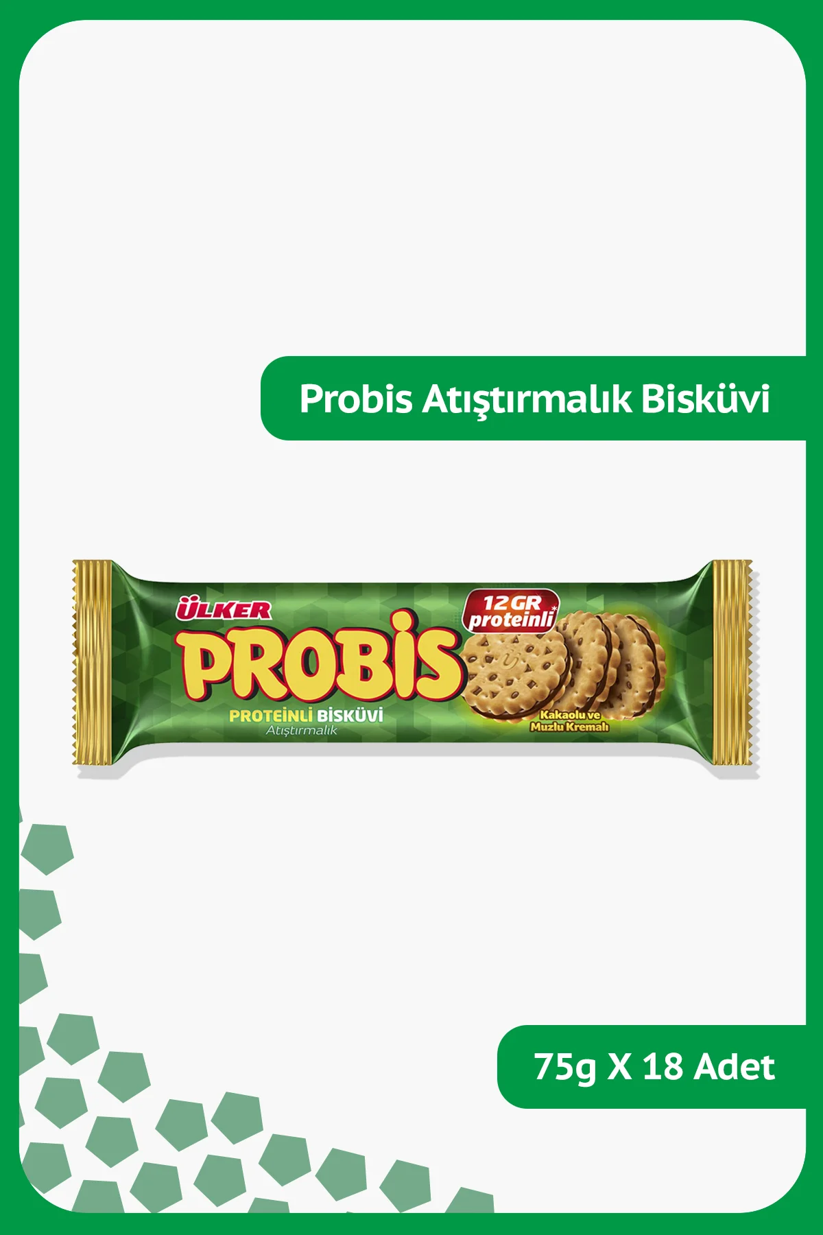 PROBİS Proteinli Bisküvi - Kakaolu ve Muzlu Kremalı - 75 gram - 1