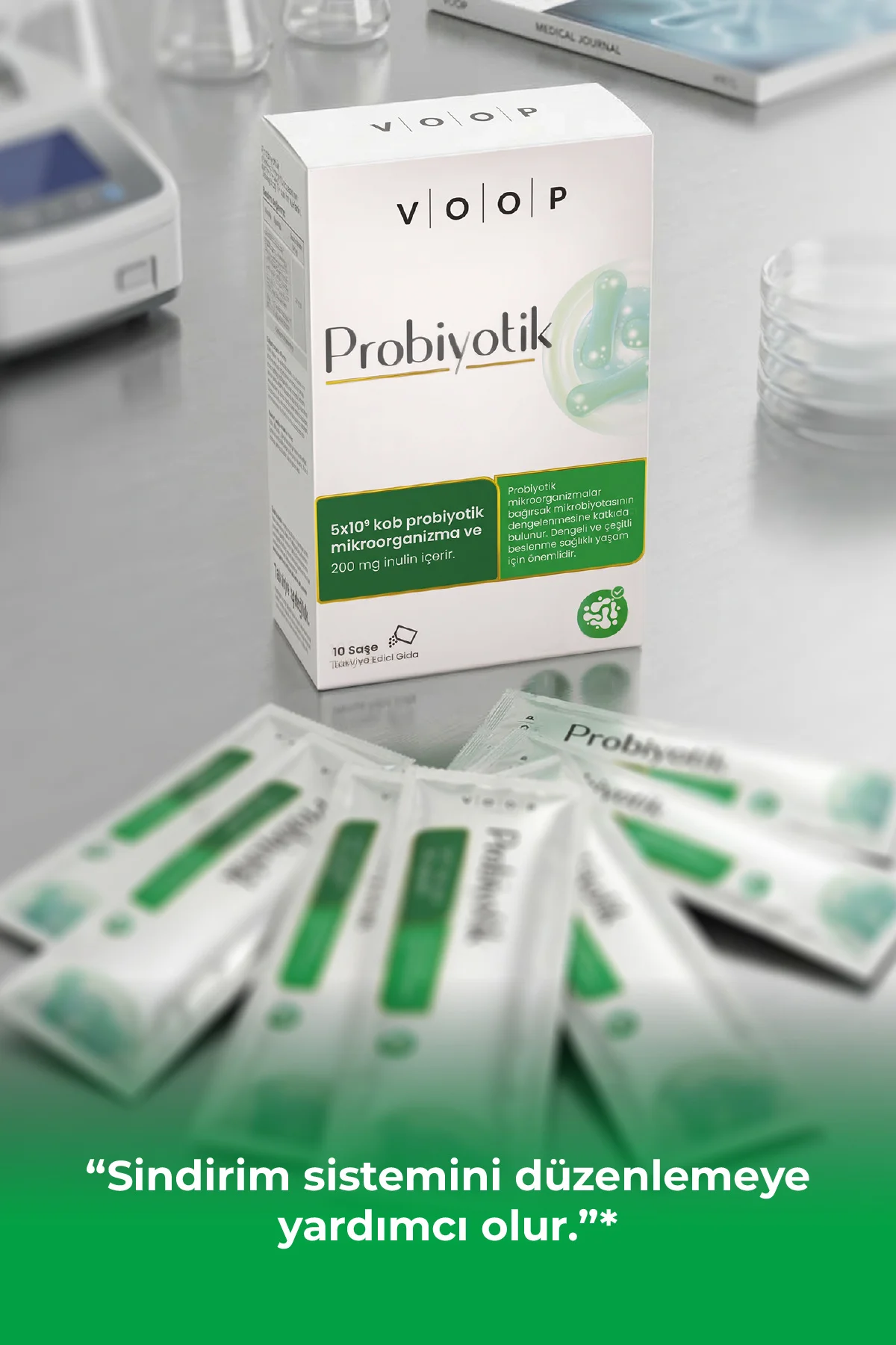 Probiyotik — 5x10 üssü 9 Kob Probiyotik Mikroorganizma & 200 mg İnulin - Ahududu Aromalı 10 Saşe - Görsel 6