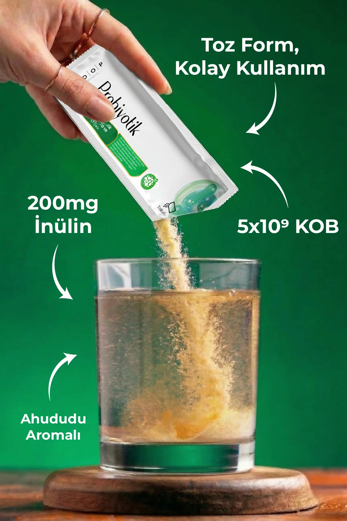 Probiyotik — 5x10 üssü 9 Kob Probiyotik Mikroorganizma & 200 mg İnulin - Ahududu Aromalı 10 Saşe - Görsel 4