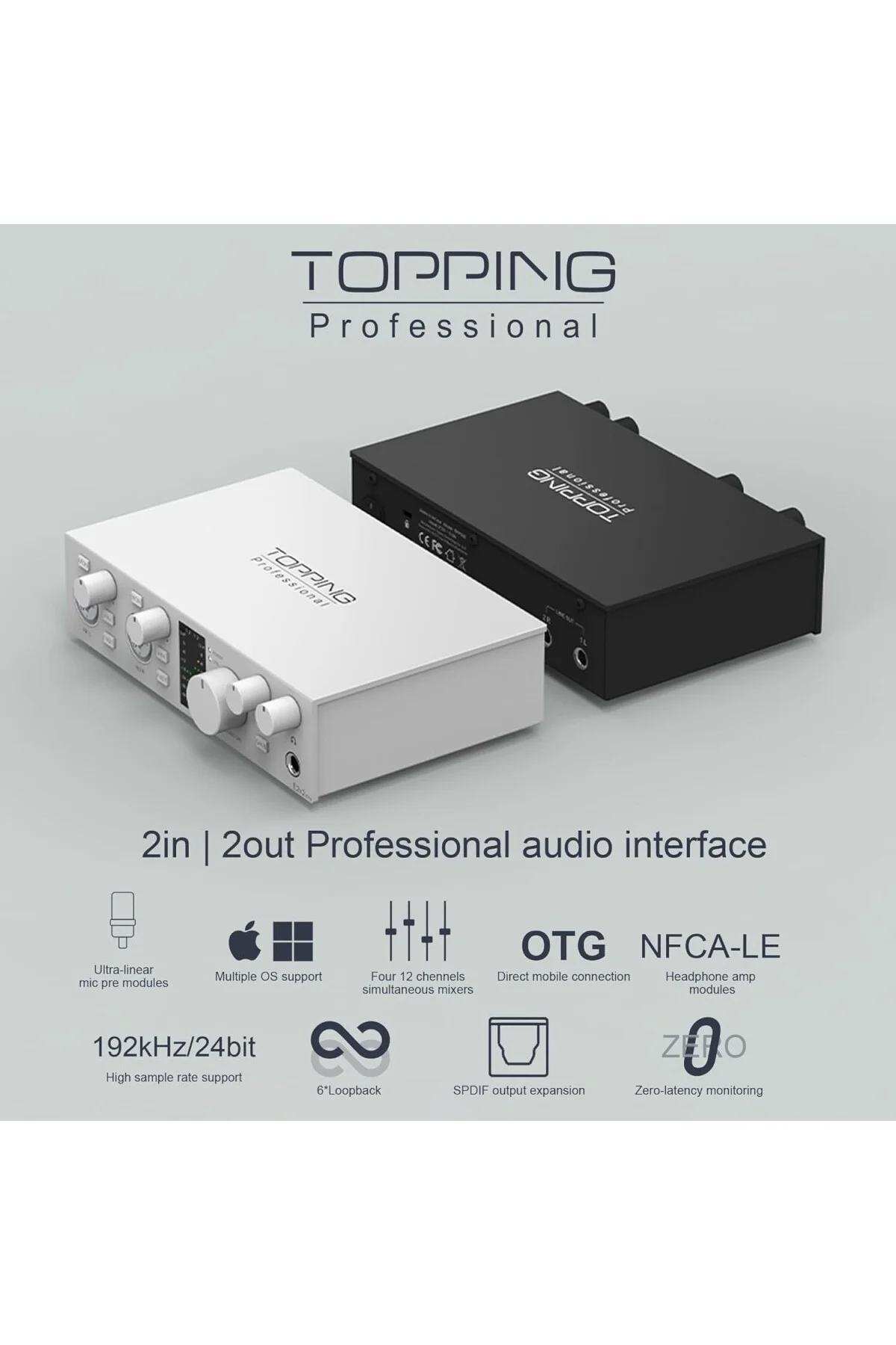 Professional E2x2 OTG | Black Yüksek Kalite USB-C Ses Kartı: 2-Giriş/2-Çıkış 24Bit/