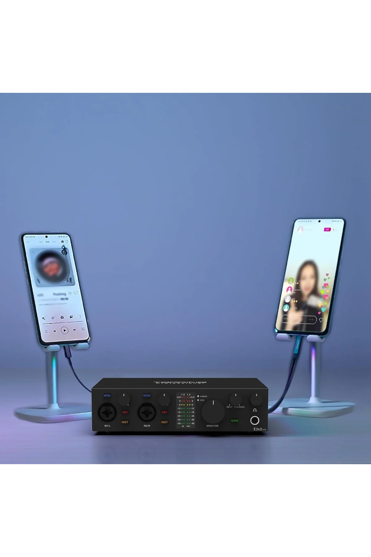 Professional E2x2 OTG | Black Yüksek Kalite USB-C Ses Kartı: 2-Giriş/2-Çıkış 24Bit/