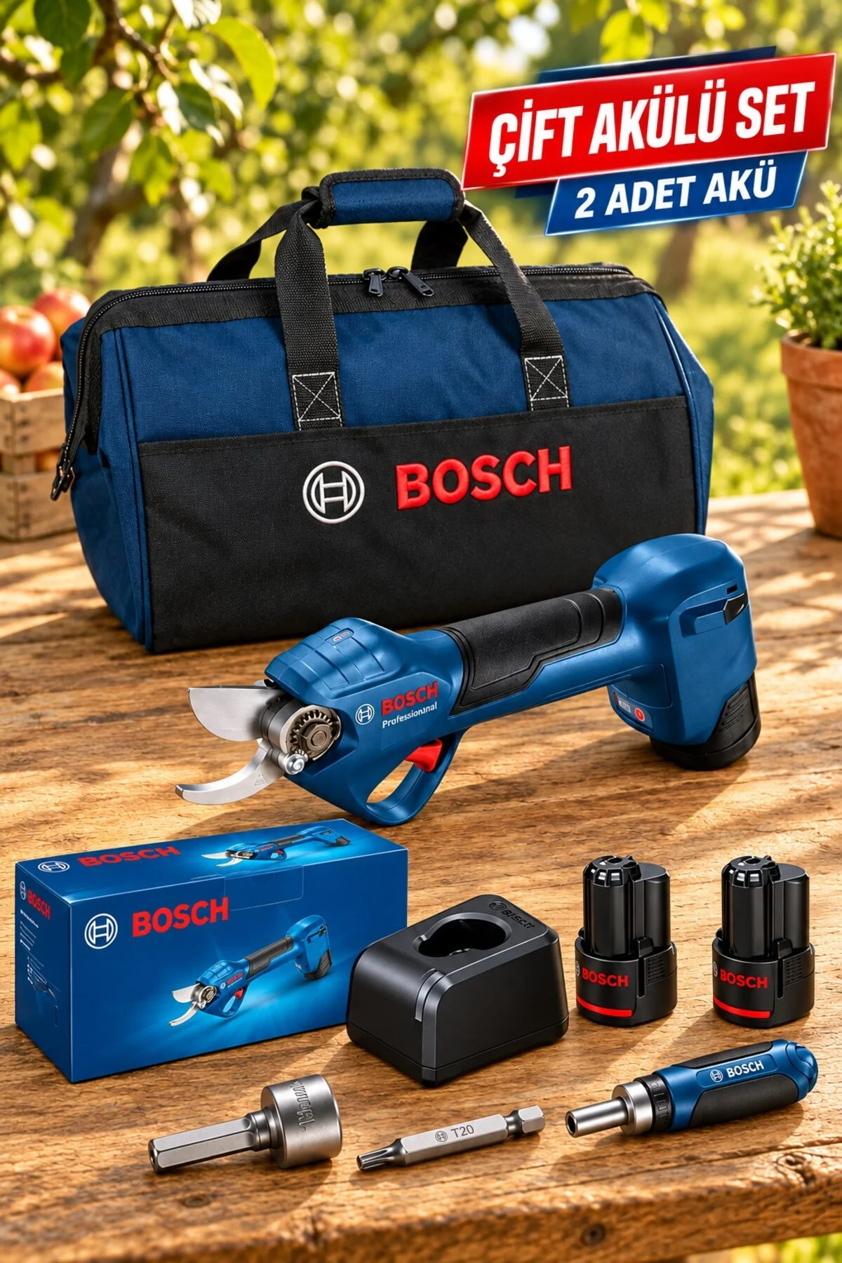 Professional GGP 12V-25 (06008D8100) 2x3.0 Ah Akülü Ağaç Budama Makası Çantalı Set - Görsel 2