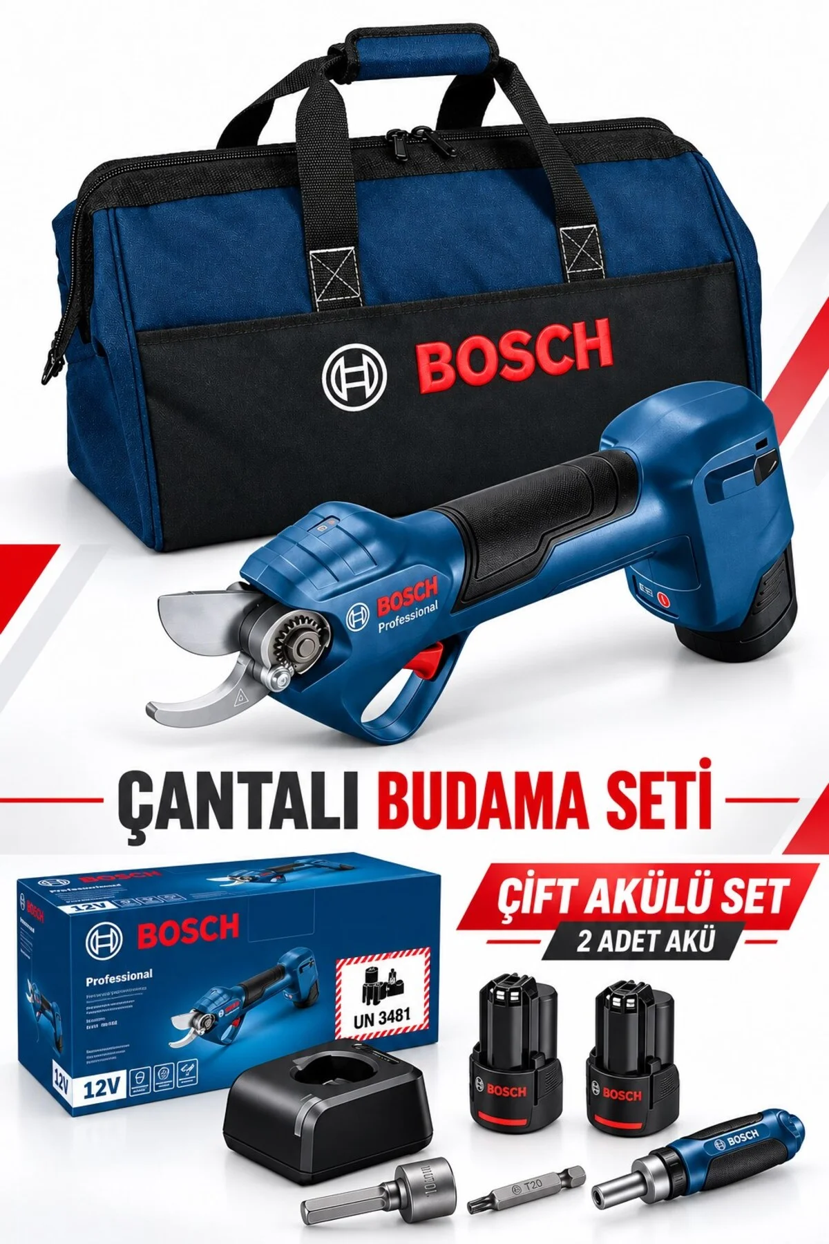Professional GGP 12V-25 (06008D8100) 2x3.0 Ah Akülü Ağaç Budama Makası Çantalı Set - Görsel 4