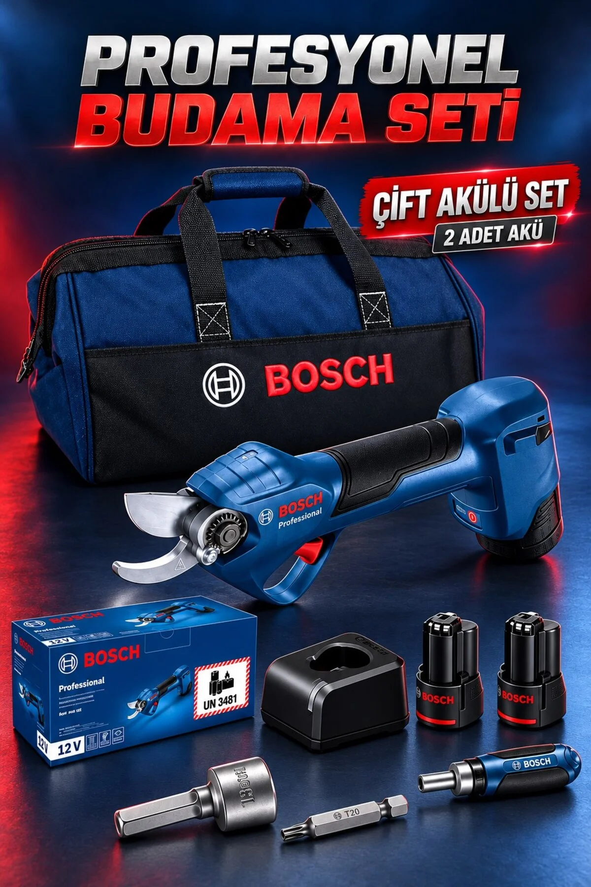 Professional GGP 12V-25 (06008D8100) 2x3.0 Ah Akülü Ağaç Budama Makası Çantalı Set - Görsel 3