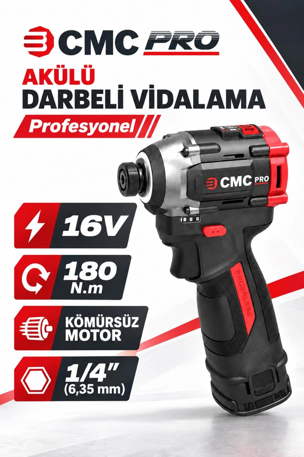 Profesyonel 16V Kömürsüz Akülü Darbeli Vidalama – 180 Nm, Çift 2 Ah Akü, 4 Kademeli - Görsel 4