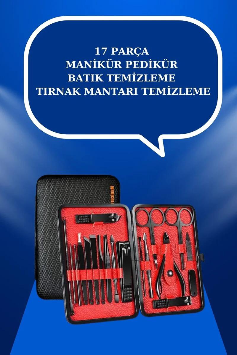 Profesyonel 17 Parça El Ayak Bakım Seti - Manikür Pedikür Tırnak Makası Cımbız Törpü Kasa