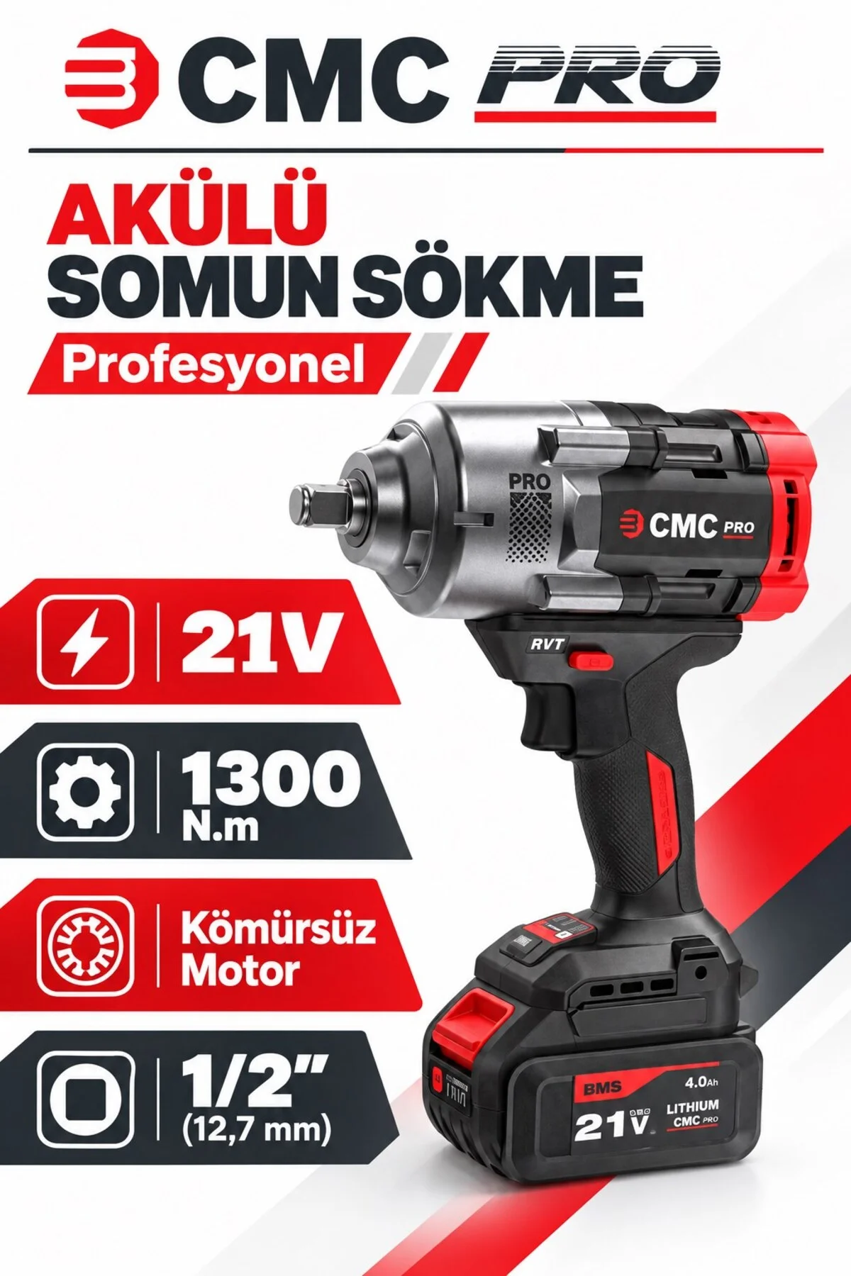 Profesyonel 21V Kömürsüz Akülü Somun Sökme ve Sıkma Makinesi – 1300 Nm, 1/2 İnç, Çift 4 Ah Akü - Görsel 2