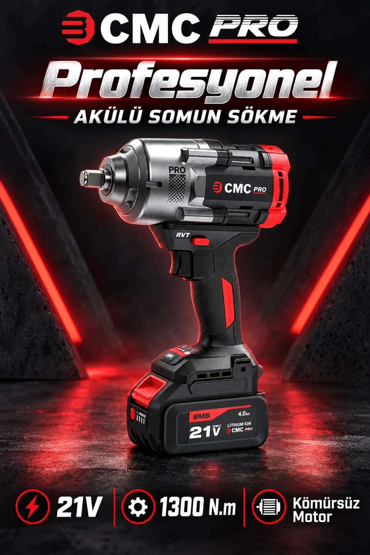 Profesyonel 21V Kömürsüz Akülü Somun Sökme ve Sıkma Makinesi – 1300 Nm, 1/2 İnç, Çift 4 Ah Akü - Görsel 3