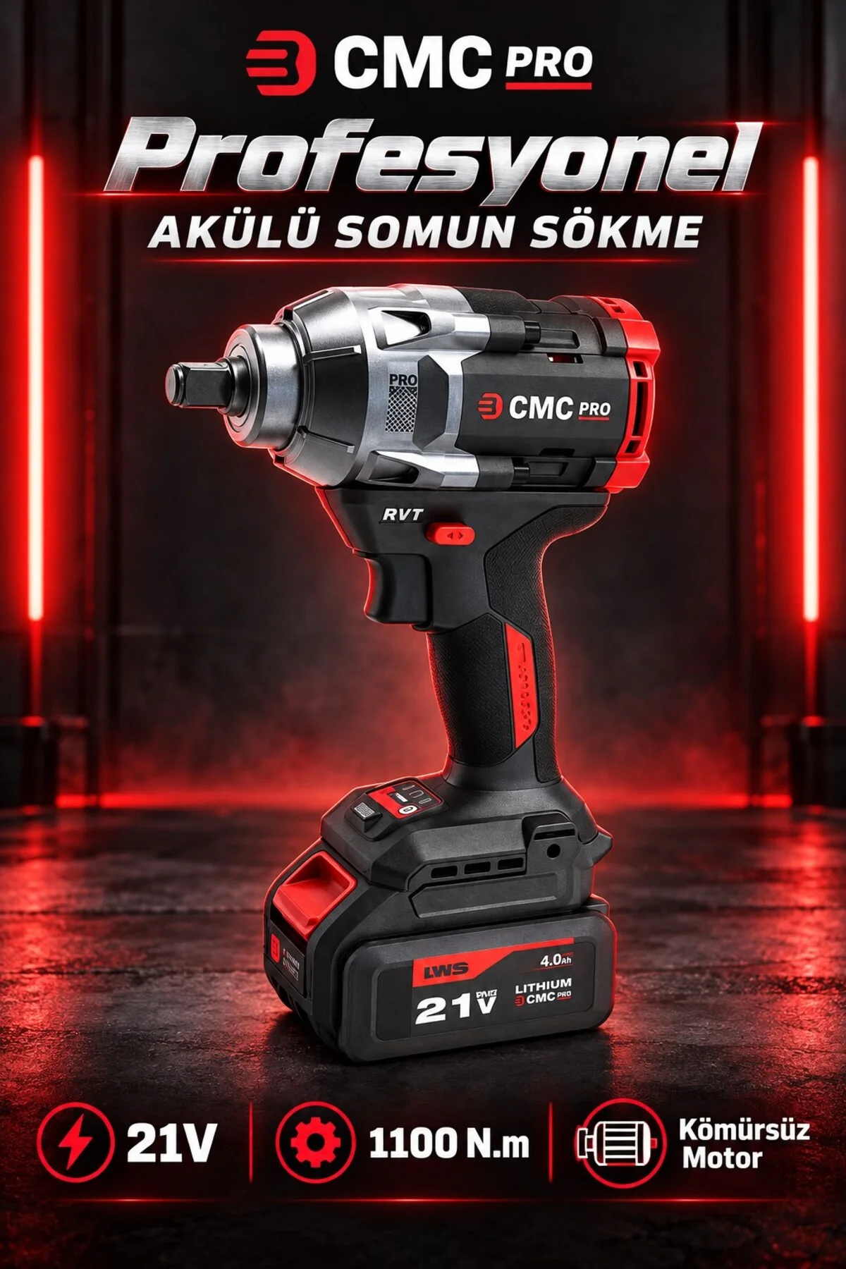 Profesyonel 21V Kömürsüz Akülü Somun Sökme ve Sıkma Makinesi – 1100 Nm, 1/2 İnç, Çift 4 Ah Akü - Görsel 4