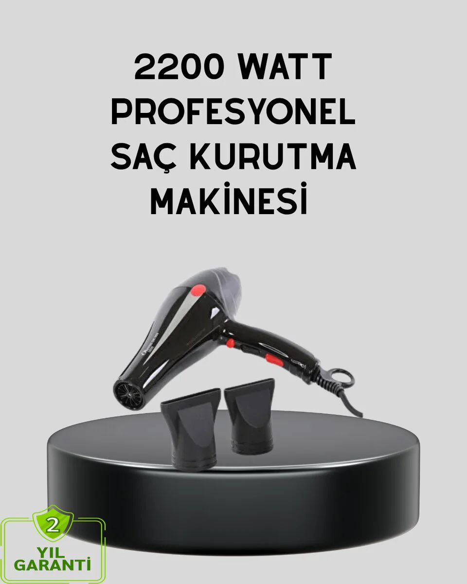 Profesyonel 2200W Fön Makinesi – AC Motorlu Hızlı Kurutma Hafif Tasarım