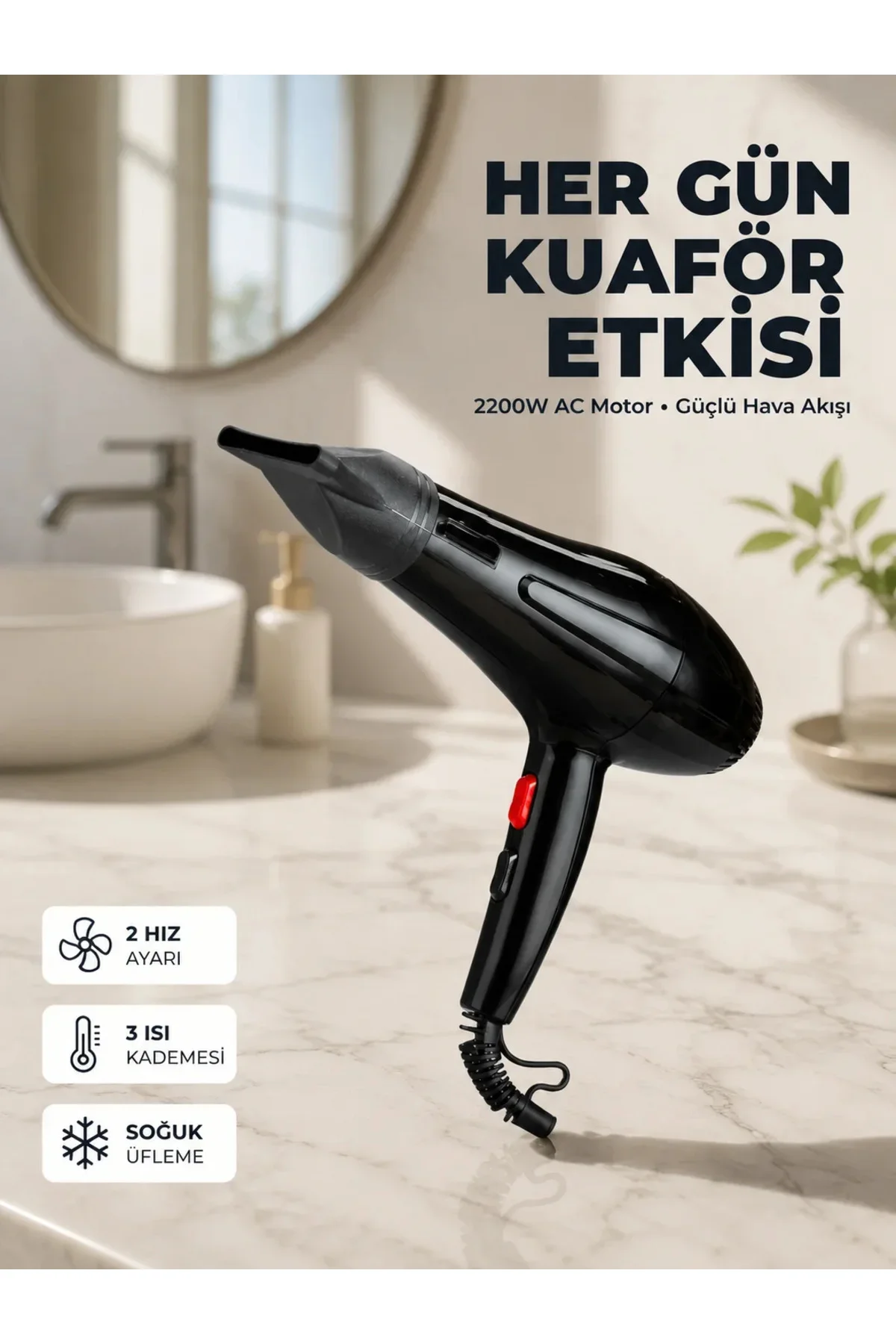 Profesyonel 2200W Saç Kurutma Makinesi Yüksek
