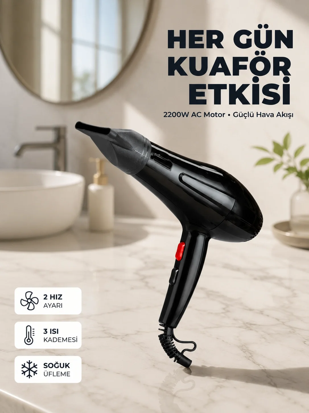 Profesyonel 2200W Saç Kurutma Makinesi Yüksek Performans