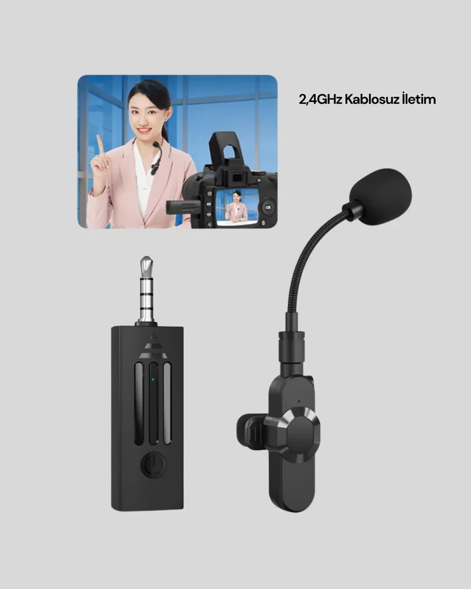 Profesyonel 2.4 GHz Kablosuz Ses Kayıt Mikrofonu - Podcast ve Vlog İçin Düşük Gecikmeli Çözüm