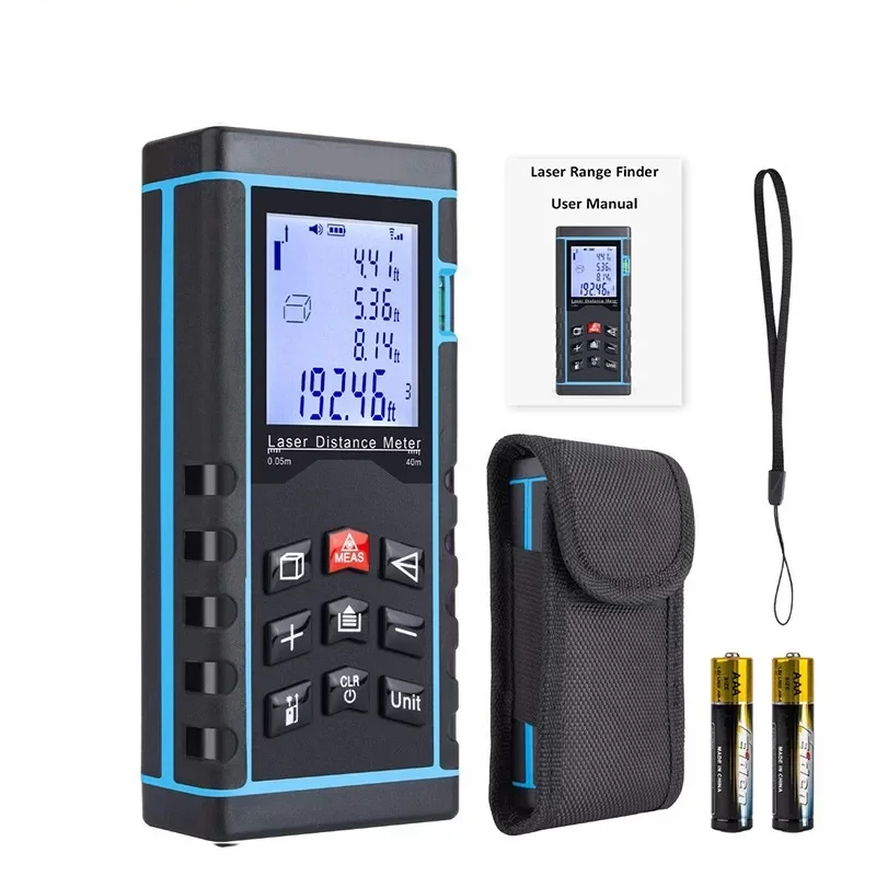 Profesyonel 40 Metre Dijital Lazer Metre Ölçer LCD Ekran, Su Terazili, Alan Hacim, Pisagor Hesaplama ve 20 Kayıt Hafızası ( Lisinya )
