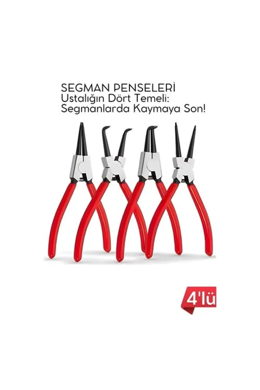 Profesyonel 4'lü Segman Pensesi Seti | 18 cm | İç Dış Eğri Düz Uç